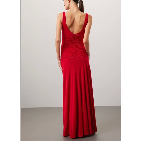 Zac Posen Red Cutout Waist Maxi Dress Size 10 Jersey Ruched Gown Designer $550 - Picture 2 of 11